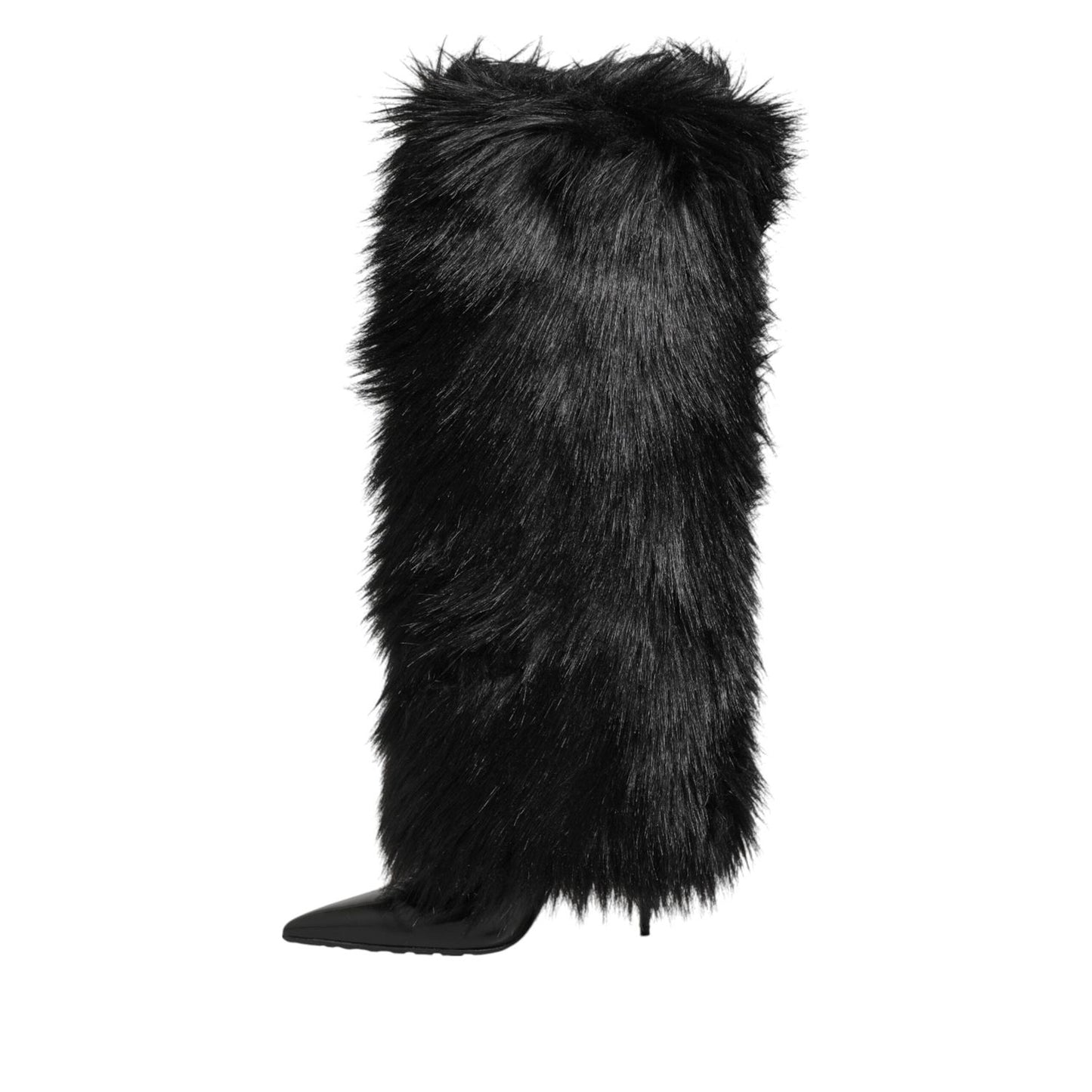 Dolce & Gabbana Black Faux Fur Pointed Knee High Stiletto Boots Shoes LA12891-39