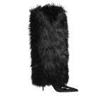 Dolce & Gabbana Black Faux Fur Pointed Knee High Stiletto Boots Shoes LA12891-39