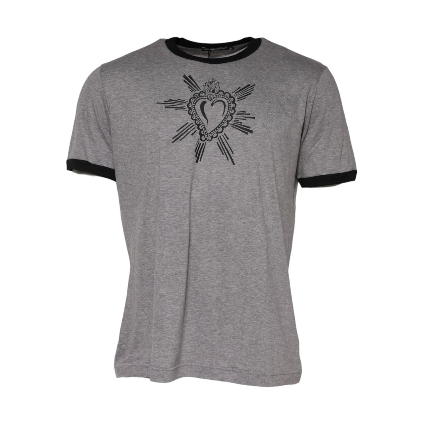 Dolce & Gabbana Gray Sacred Heart Cotton Crew Neck T-shirt TSH91057-52