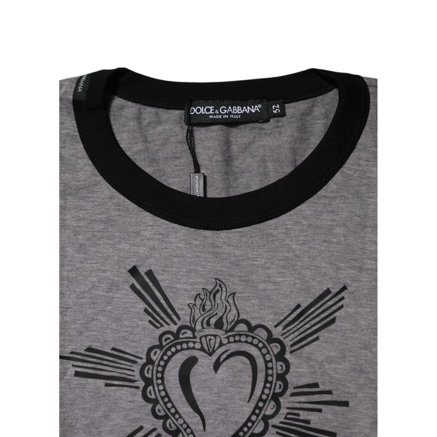 Dolce & Gabbana Gray Sacred Heart Cotton Crew Neck T-shirt TSH91057-52