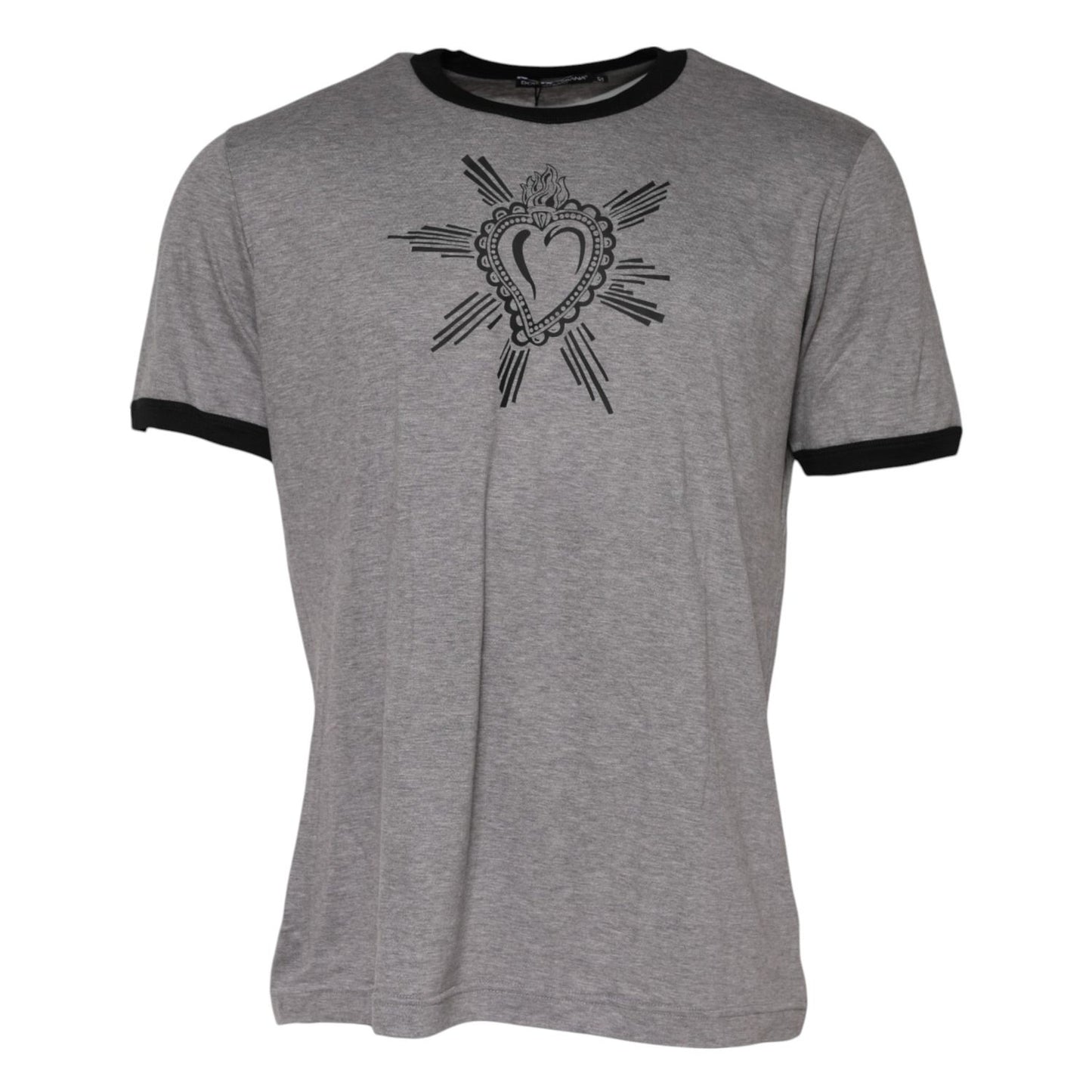 Dolce & Gabbana Gray Sacred Heart Cotton Crew Neck T-shirt TSH91057-52