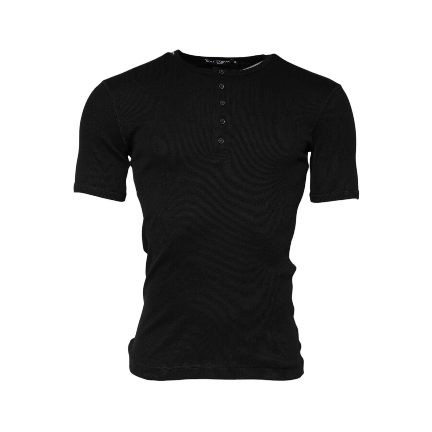 Dolce & Gabbana Black Cotton Knit Crew Neck Henley T-shirt TSH91061-48
