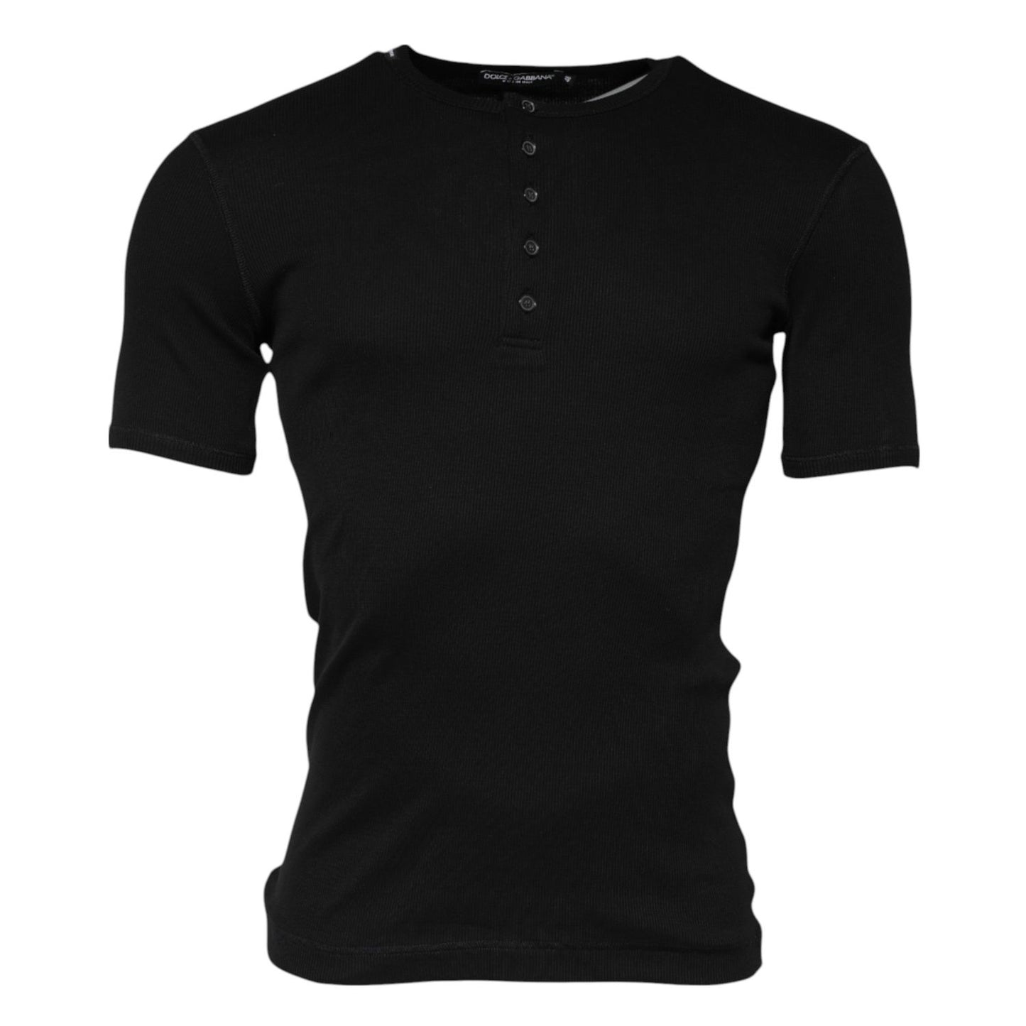 Dolce & Gabbana Black Cotton Knit Crew Neck Henley T-shirt TSH91061-48