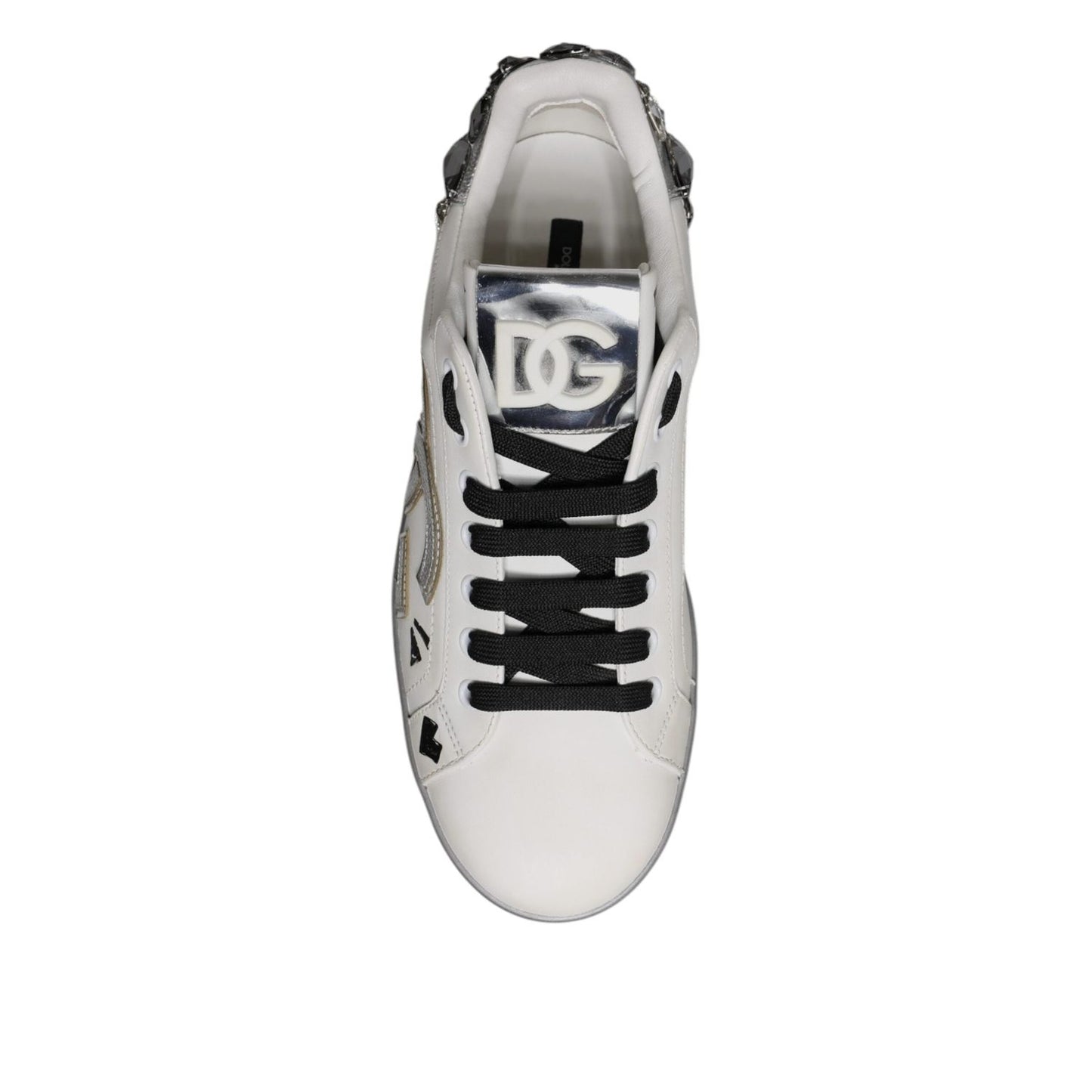 Dolce & Gabbana White Crystal Logo Portofino Sneakers Shoes MV7048-40