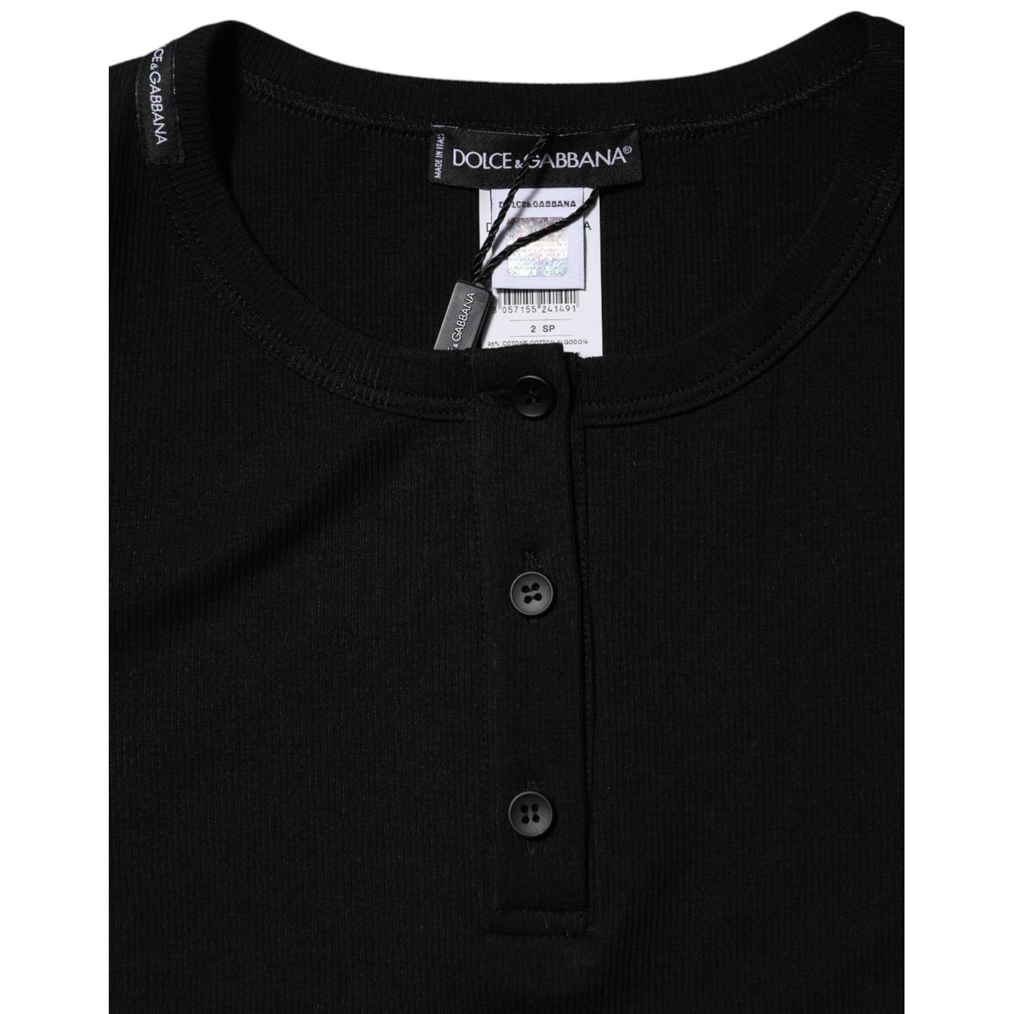 Dolce & Gabbana Black Cotton Henley Short Sleeves Top T-shirt