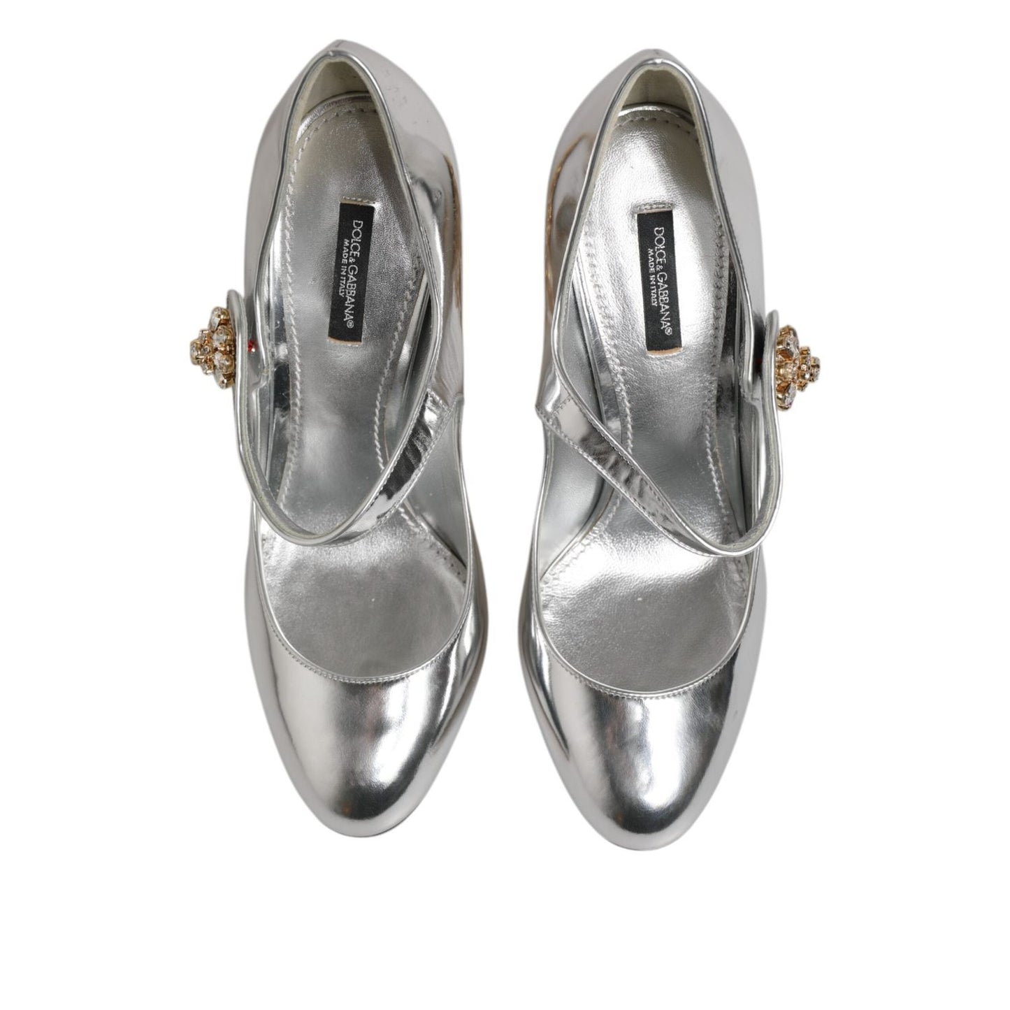 Dolce & Gabbana Silver Chandelier Sculpted Heel Mary Jane Pump Shoes LA12741-39