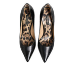 Dolce & Gabbana Black Calf Leather Stiletto Heels Pumps Shoes LA12788-37.5