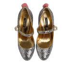 Dolce & Gabbana Silver Glitter Mink Fur VALLY Pump Shoes LA12827-37