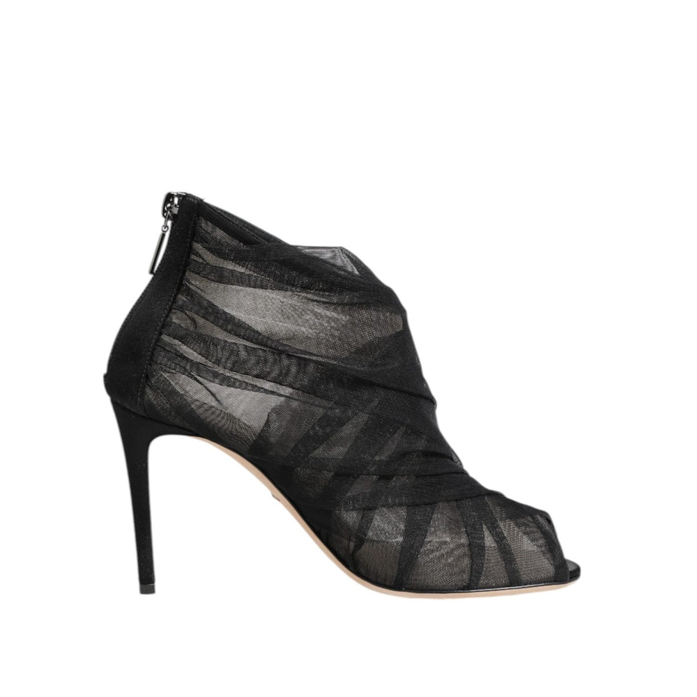 Dolce & Gabbana Black Mesh Stiletto Heels Ankle Boots Shoes LA12854-38