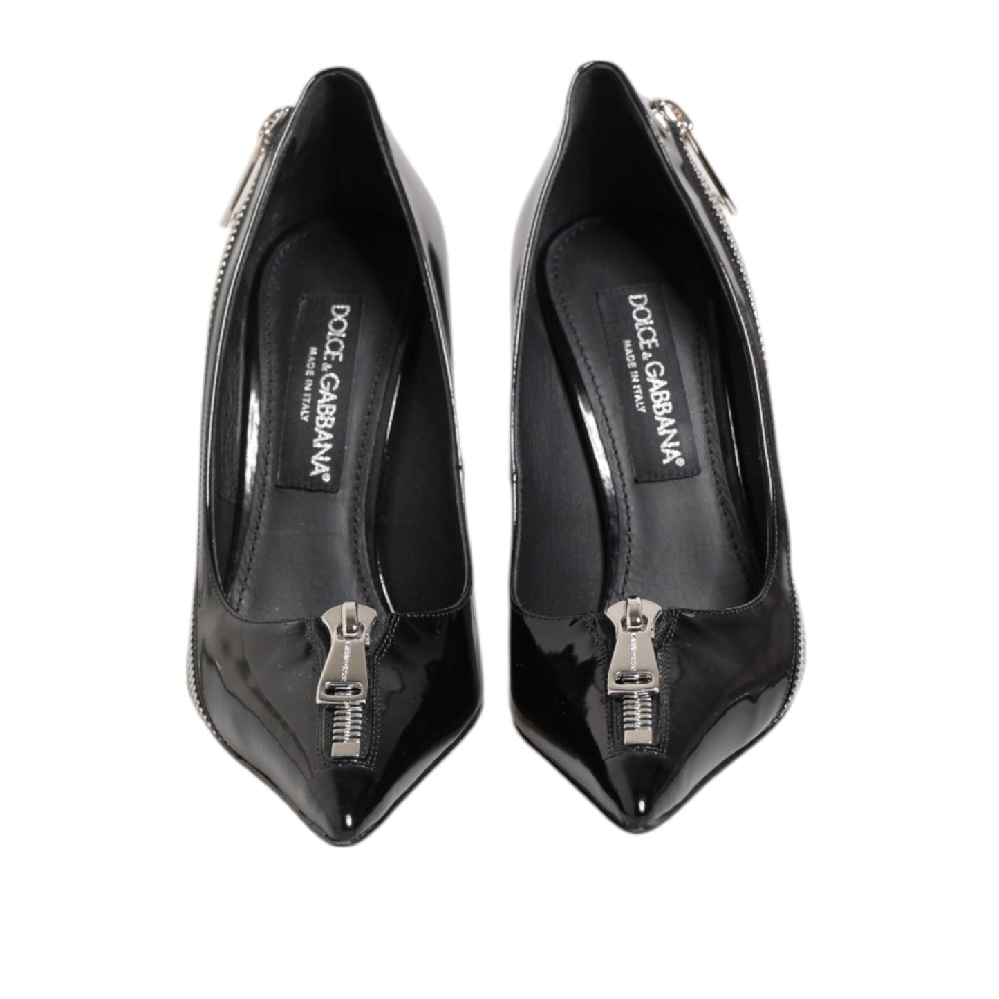 Dolce & Gabbana Black Patent Leather Zipper Heels Pumps Shoes LA12877-39