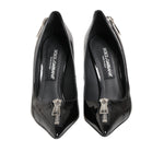 Dolce & Gabbana Black Patent Leather Zipper Heels Pumps Shoes LA12877-39