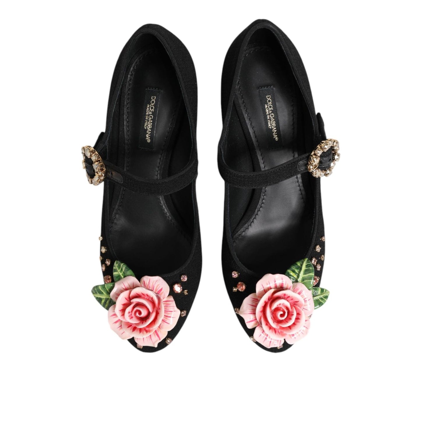 Dolce & Gabbana Black Flower Crystal Embellished Mary Jane Shoes LA12899-35