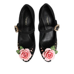 Dolce & Gabbana Black Flower Crystal Embellished Mary Jane Shoes LA12899-35