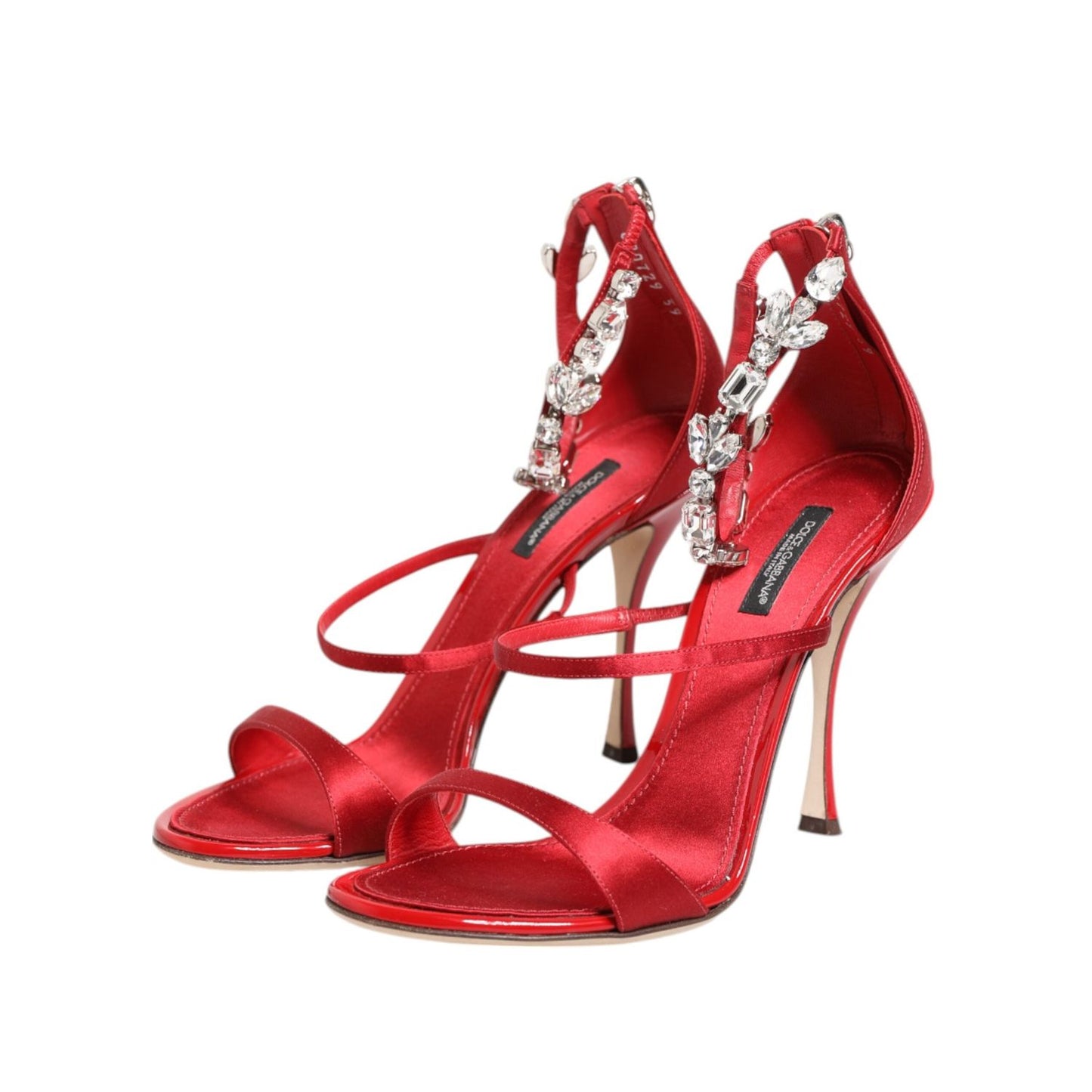 Dolce & Gabbana Red Satin Crystals Keira Sandals Heels Shoes LA12905-37.5