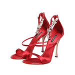 Dolce & Gabbana Red Satin Crystals Keira Sandals Heels Shoes LA12905-37.5