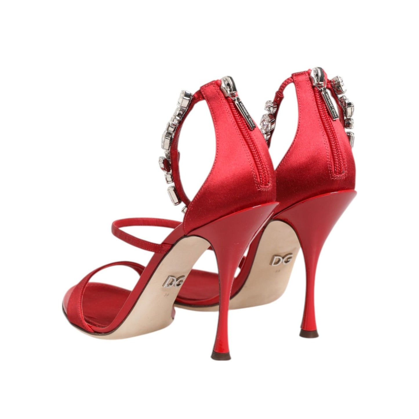 Dolce & Gabbana Red Satin Crystals Keira Sandals Heels Shoes LA12905-37.5