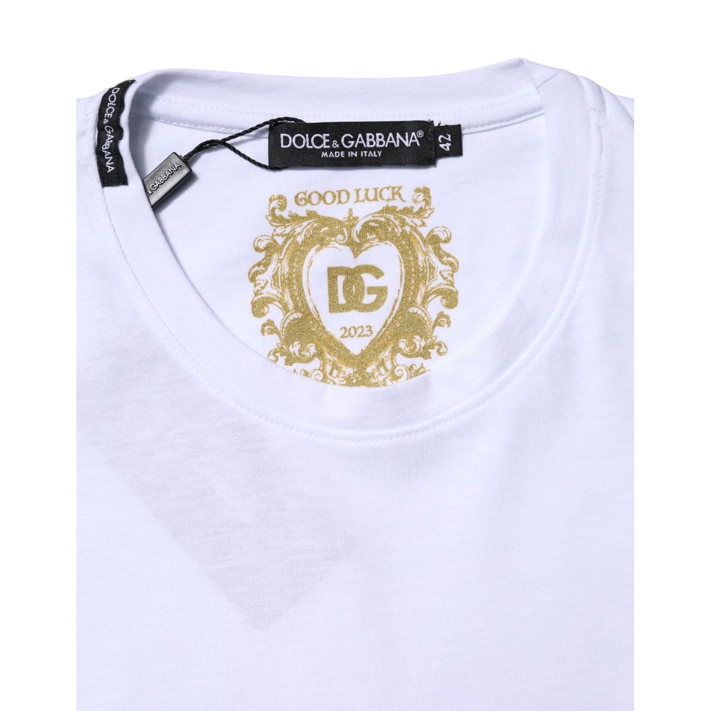 Dolce & Gabbana White Cotton Goodluck 2023 Crew Neck T-shirt TSH90685-48
