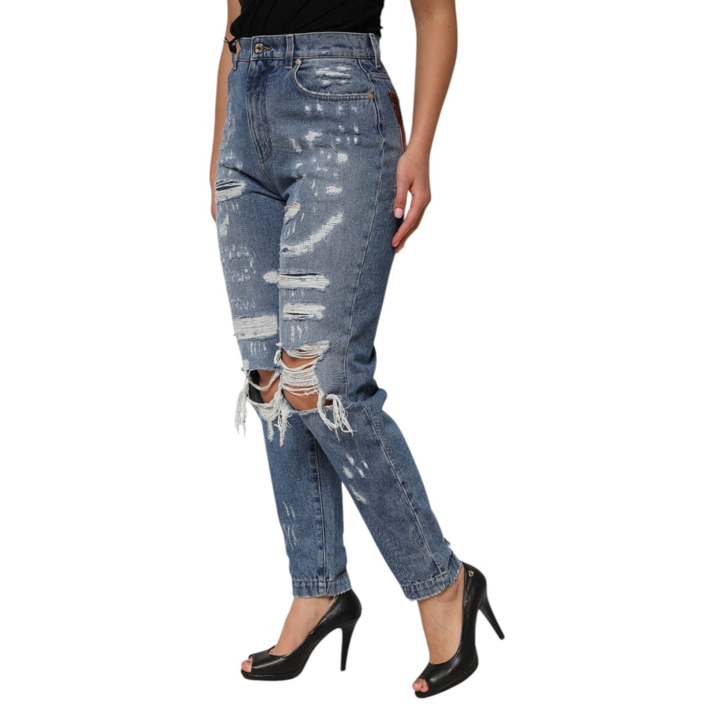 Dolce & Gabbana Blue Tattered High Waist Women Denim Jeans PAN76669-44