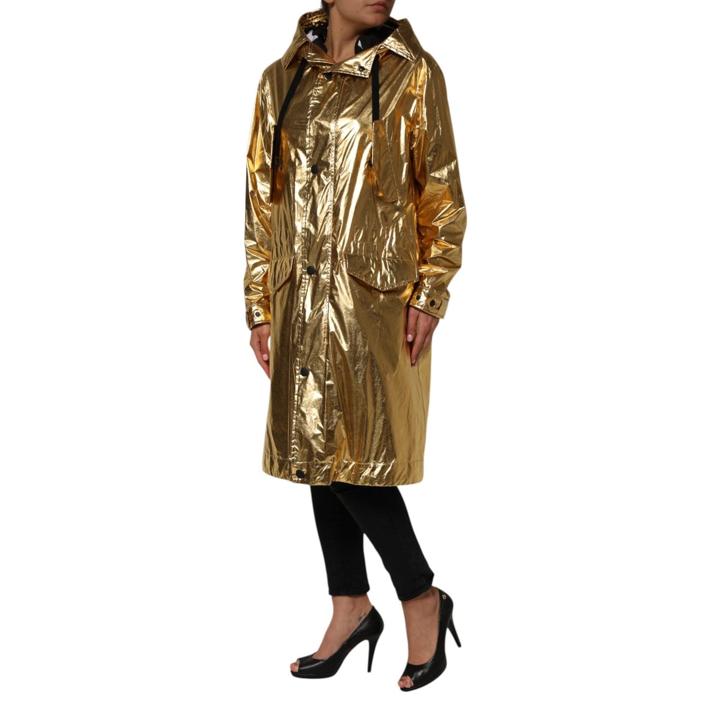 Dolce & Gabbana Gold Hooded Long Sleeves Trench Coat Jacket JKT41503-40