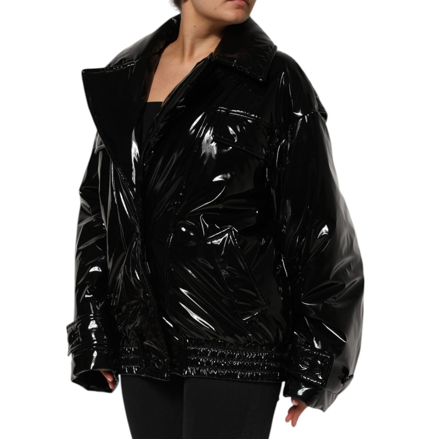 Dolce & Gabbana Polyester Black Quilted Puffer Coat Jacket JKT41505-38
