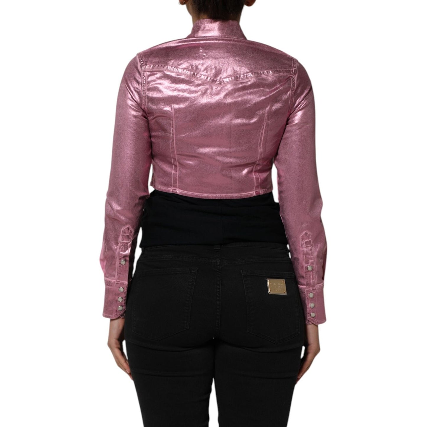 Dolce & Gabbana Pink Cotton Stretch Collared Cropped Jacket JKT41565-38