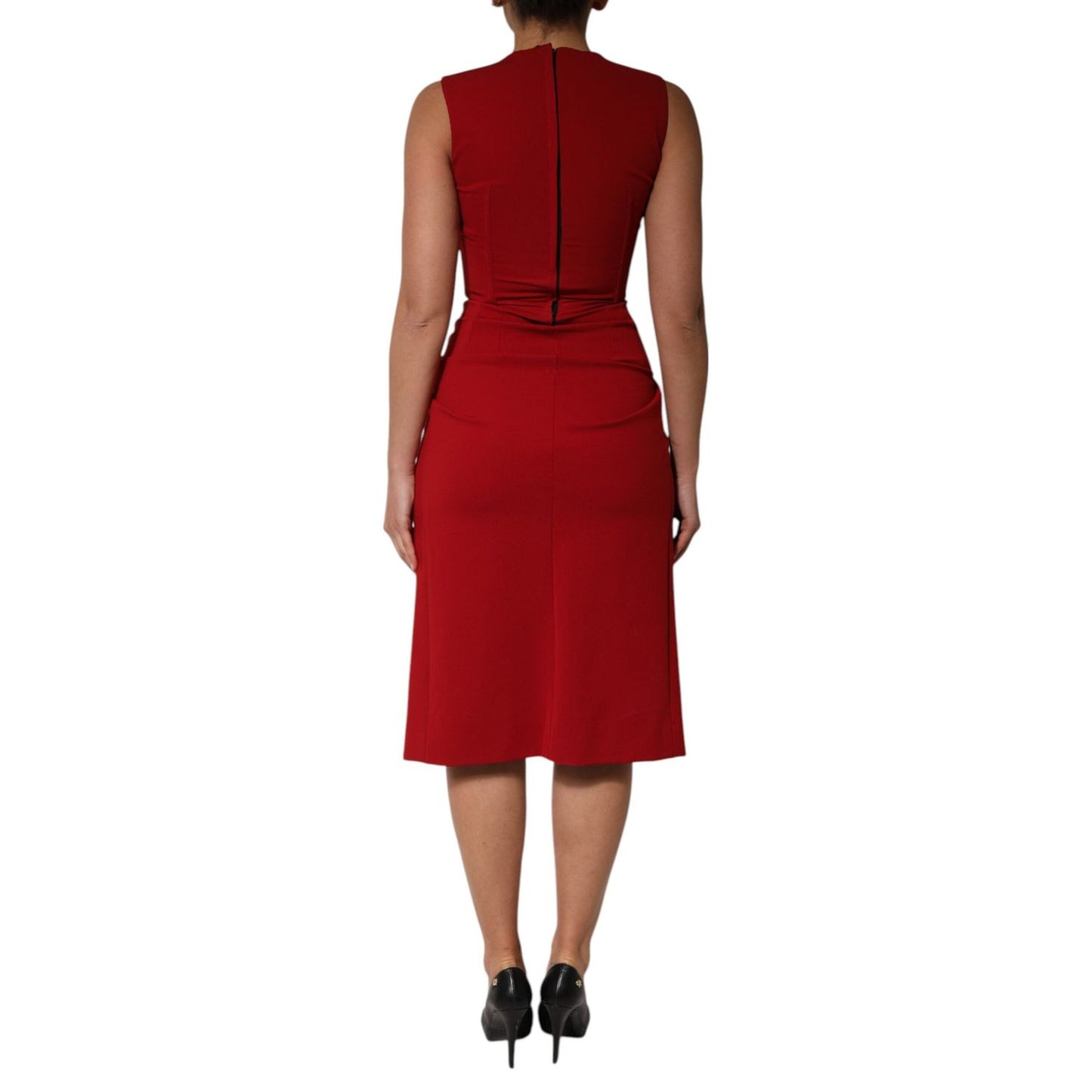Dolce & Gabbana Red Viscose Stretch Slit Sheath Midi Dress DR81502-38