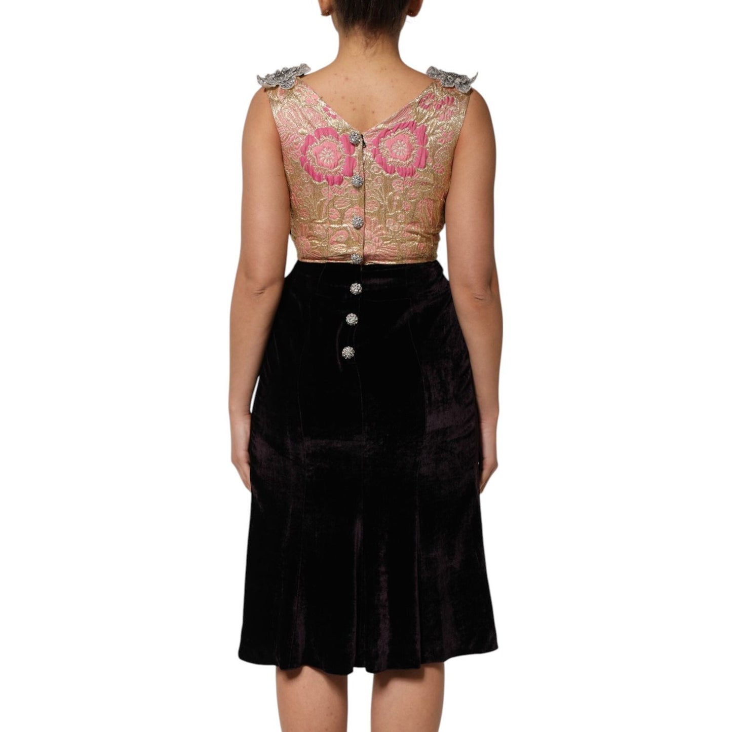 Dolce & Gabbana Black Velvet Flower Embellishment Aline Dress DR81828-40