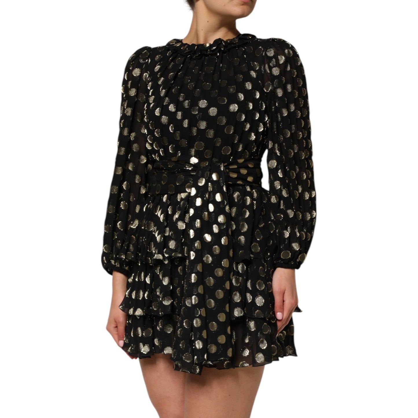 Dolce & Gabbana Black Gold Polka Dot Silk Brocade Mini Dress DR81830 -40