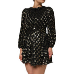 Dolce & Gabbana Black Gold Polka Dot Silk Brocade Mini Dress DR81830 -40