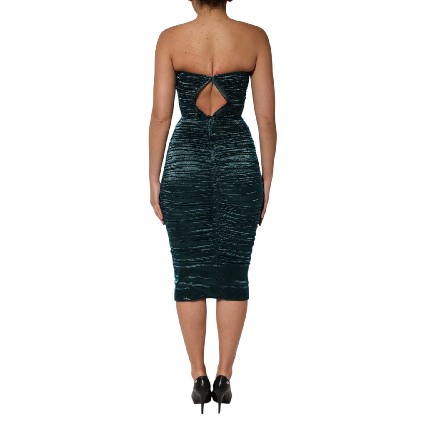 Dolce & Gabbana Green Silk Satin Fitted Strapless Dress DR281063-36