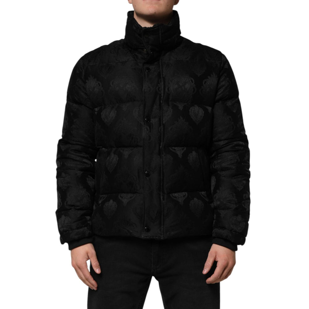 Dolce & Gabbana Black Jacquard Quilted Puffer Bomber Jacket JKT41525-50