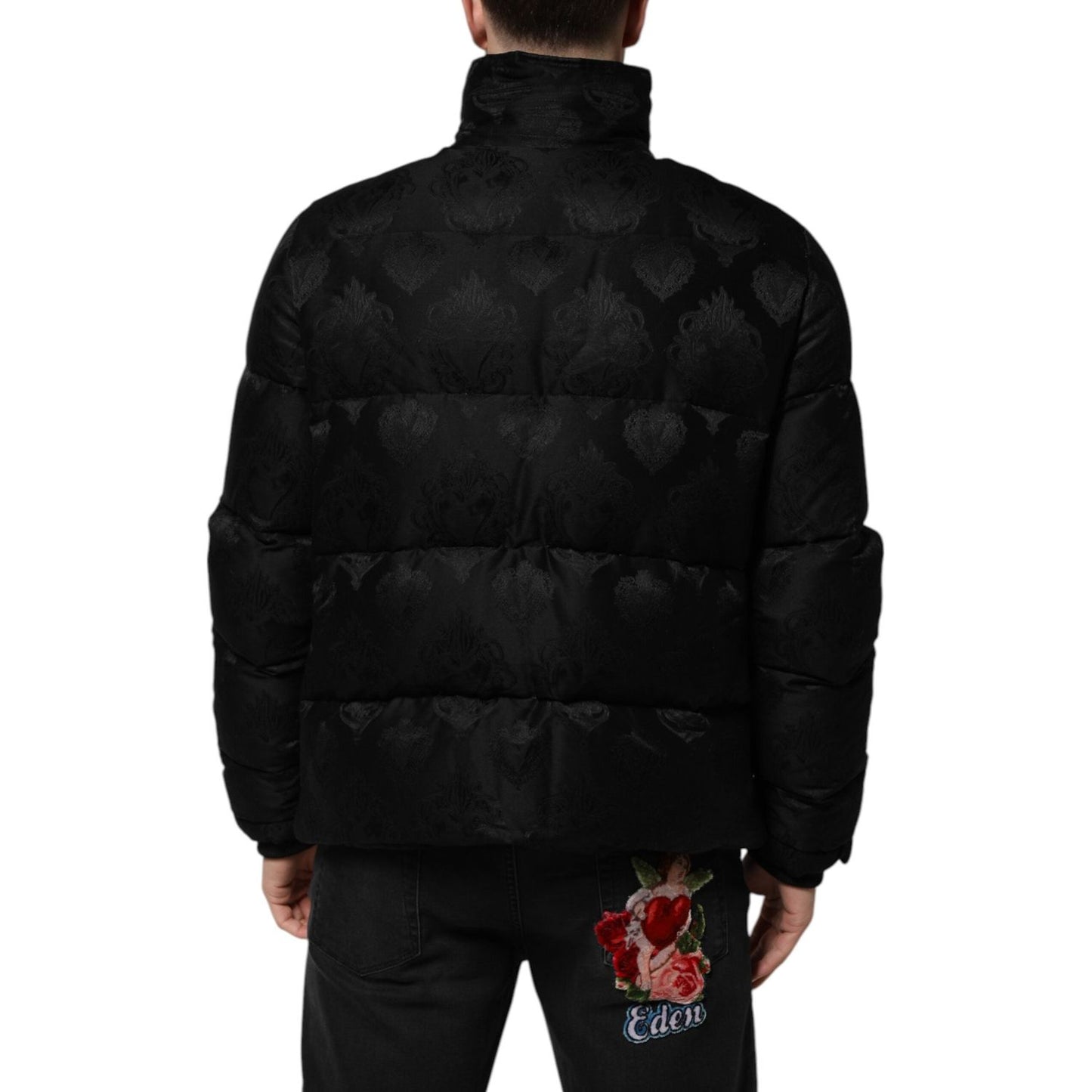 Dolce & Gabbana Black Jacquard Quilted Puffer Bomber Jacket JKT41525-50
