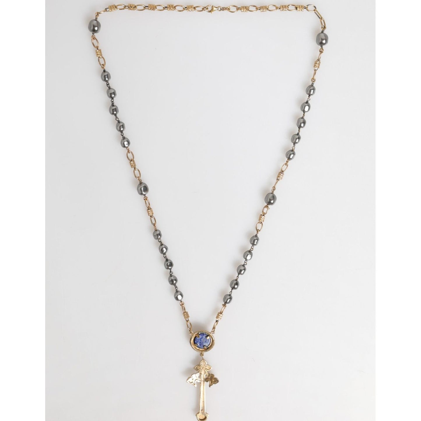 Dolce & Gabbana Gold Tone Beaded Chain Religious Cross Necklace SMY11199