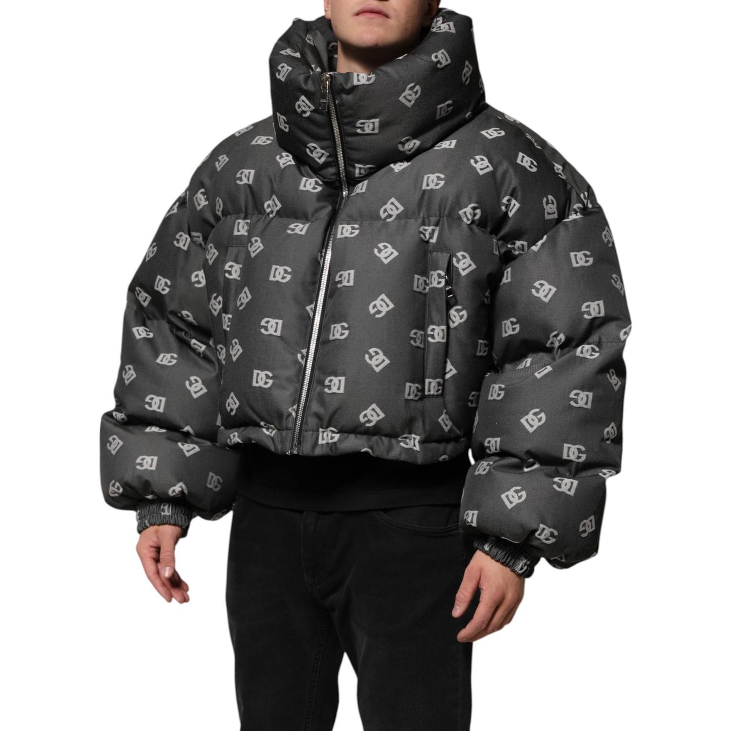 Dolce & Gabbana Black DG Monogram Full Zip Puffer Men Jacket JKT41544-50
