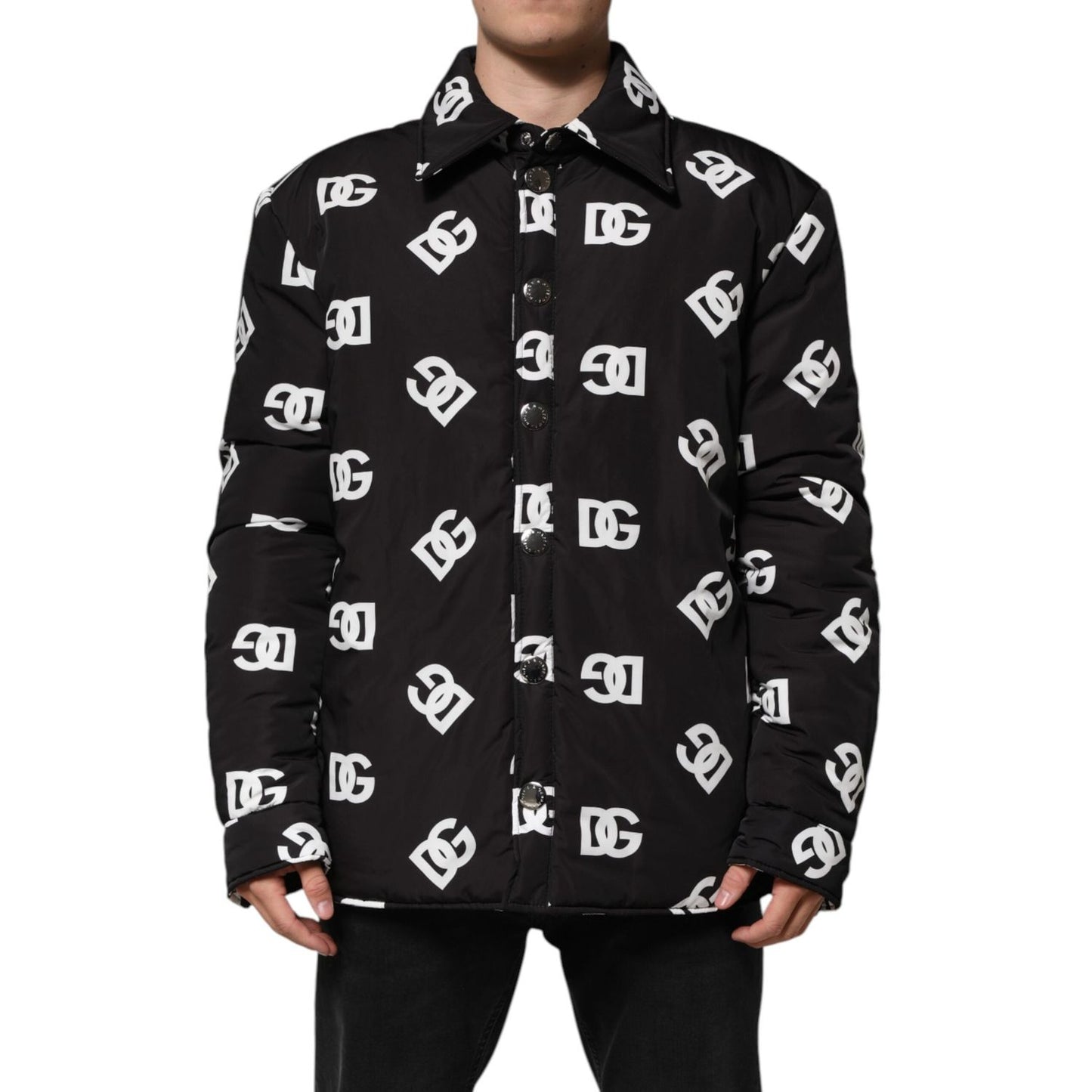 Dolce & Gabbana Black DG Monogram Nylon Windbreaker Jacket JKT41554-54