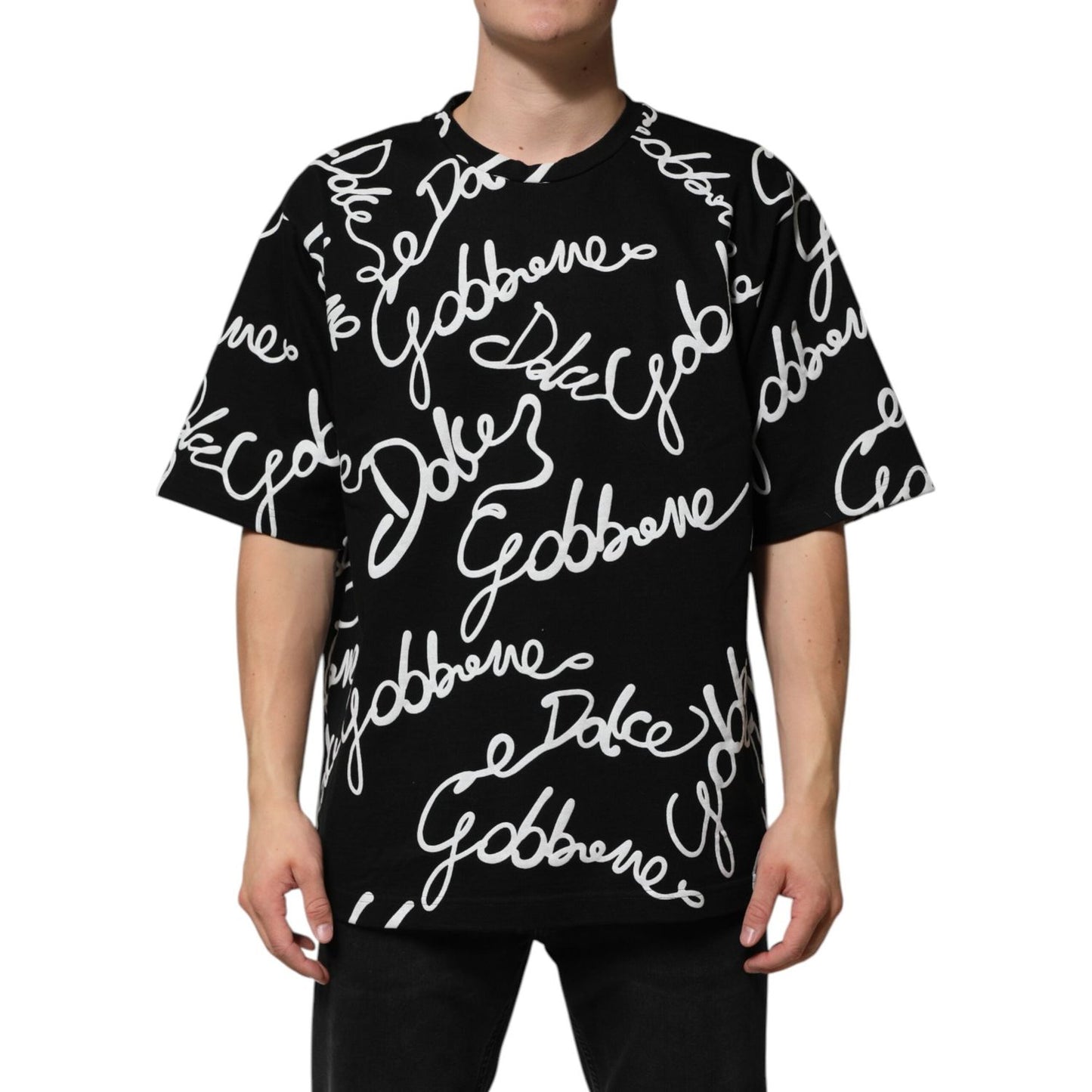 Dolce & Gabbana Black Logo Print Cotton Crew Neck T-shirt TSH90846-46