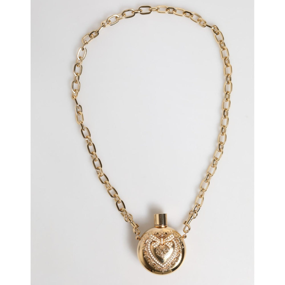 Dolce & Gabbana Gold Brass Rhinestone Devotion Charm Pendant Necklace SMY11224