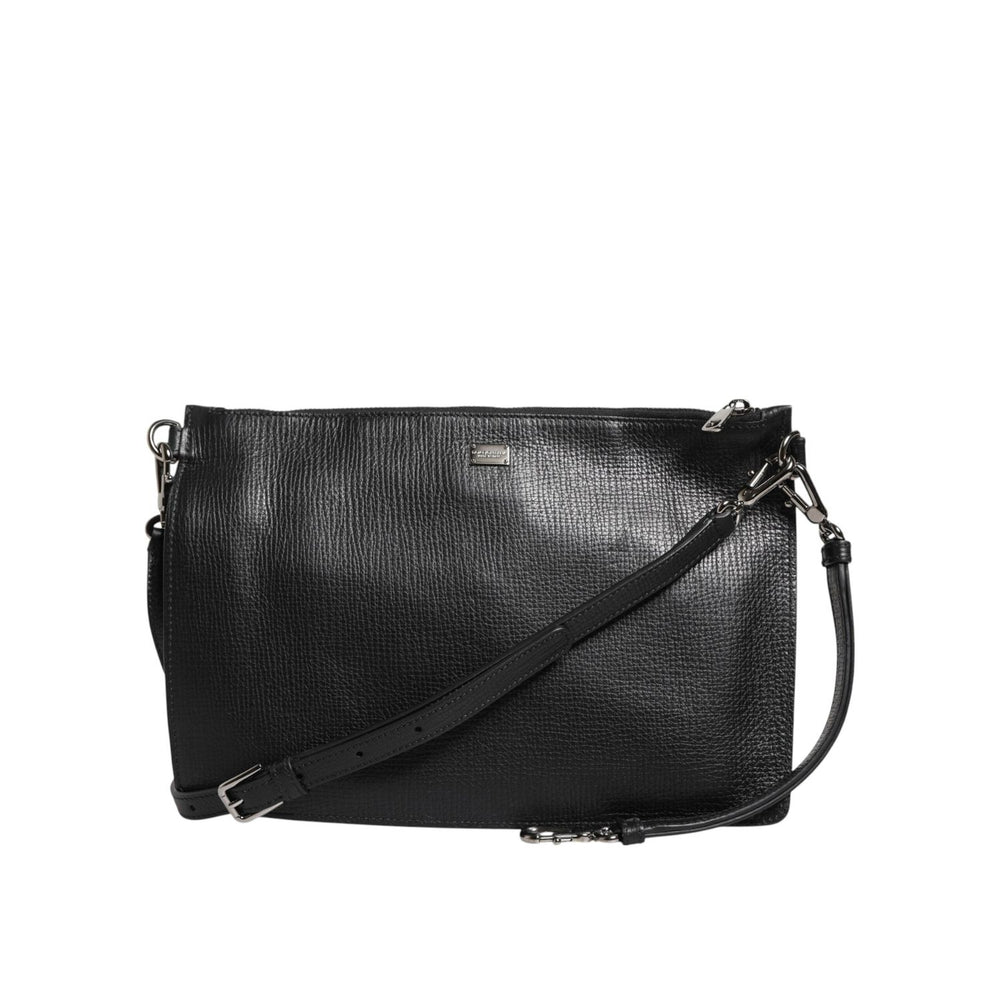 Dolce & Gabbana Black Palmellato Leather Logo Plaque Shoulder Borse Bag BAG4417