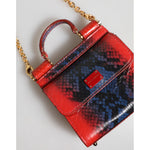 Dolce & Gabbana Red Blue Leather Sicily Crossbody Chain SatchelBorse Bag