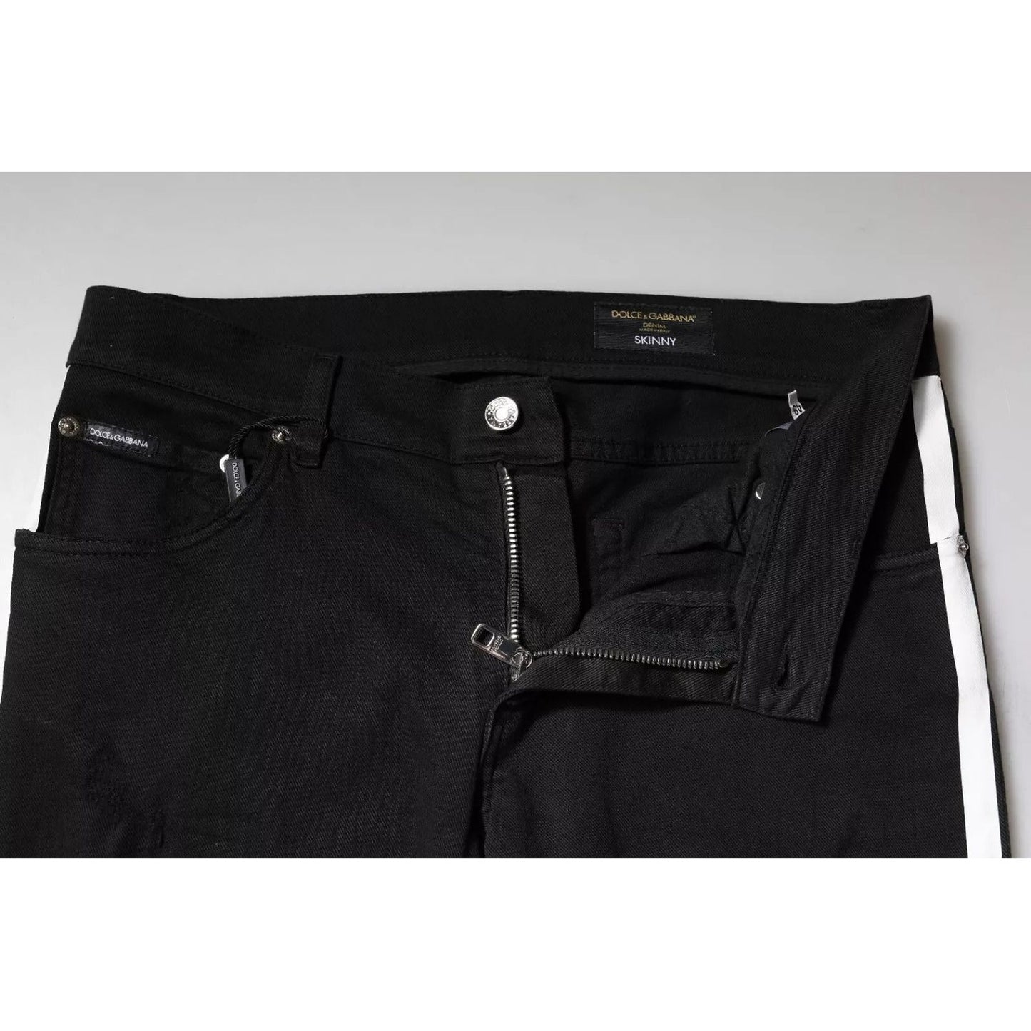 Dolce & Gabbana Black Tattered White Lining Skinny Denim Jeans PAN75888-48