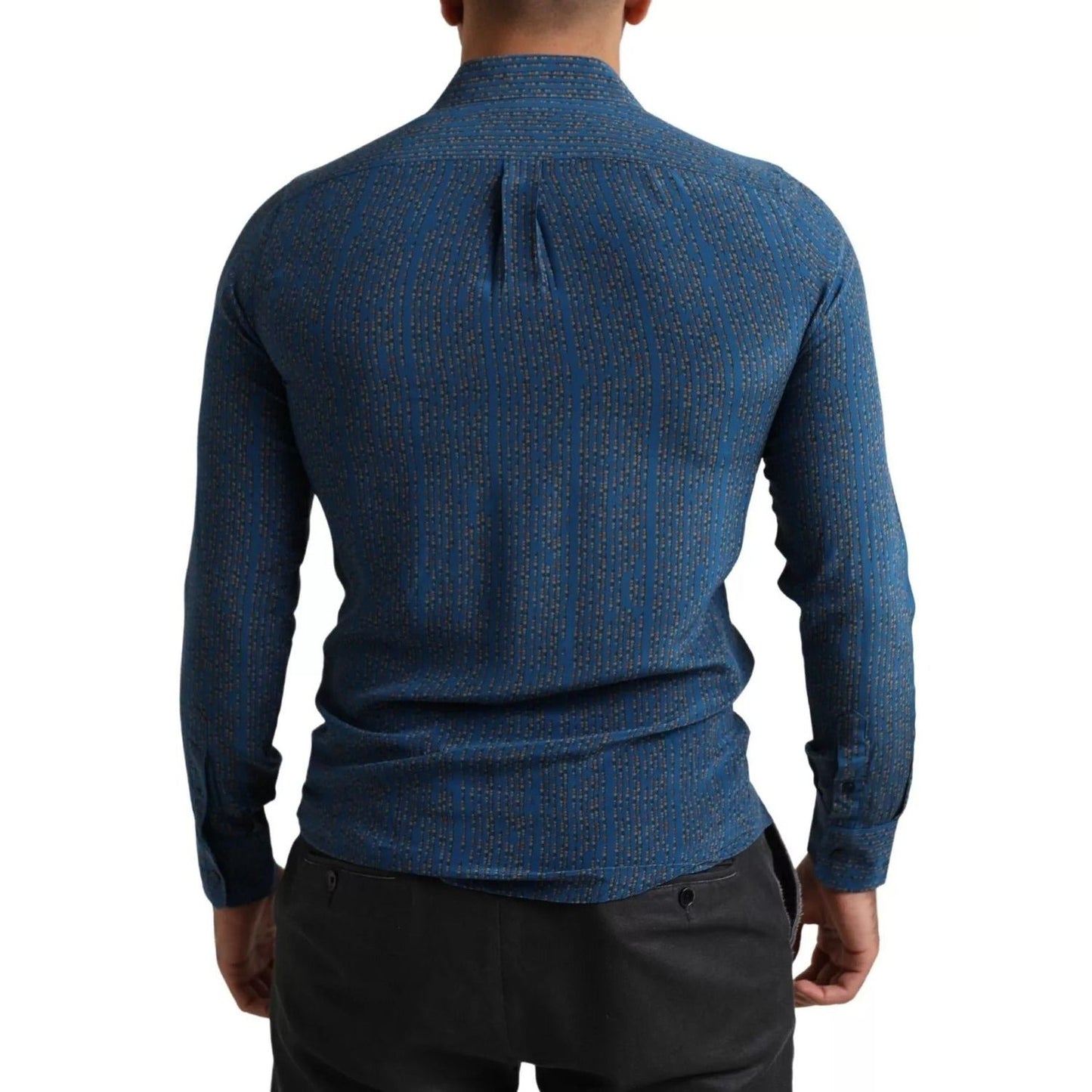 Dolce & Gabbana Blue MARTINI Silk Slim Fit Long Sleeves Shirt TSH84100-38