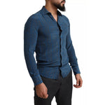 Dolce & Gabbana Blue MARTINI Silk Slim Fit Long Sleeves Shirt TSH84100-38