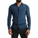 Dolce & Gabbana Blue MARTINI Silk Slim Fit Long Sleeves Shirt TSH84100-38