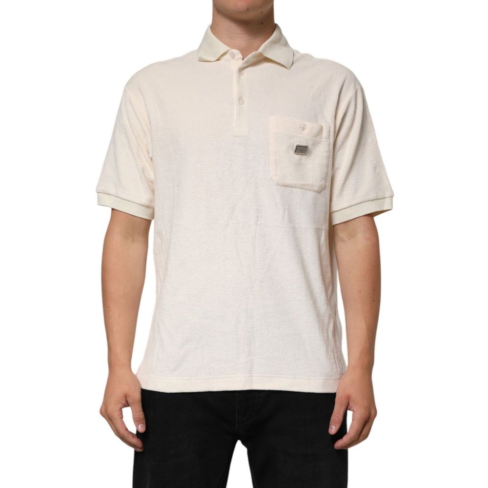 Dolce & Gabbana Ivory Cotton Terry Logo Pocket Polo T-shirt TSH90511-48