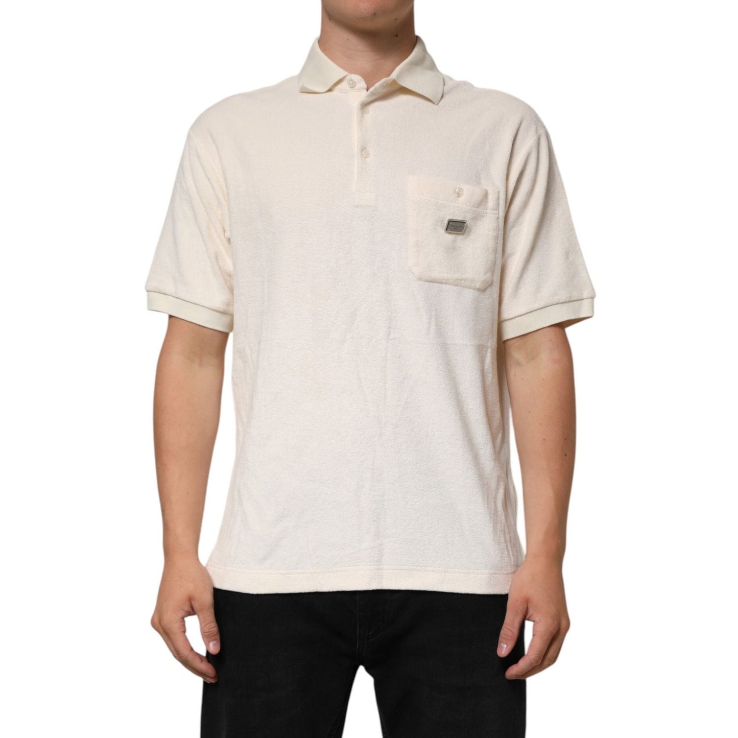 Dolce & Gabbana Ivory Cotton Terry Logo Pocket Polo T-shirt TSH90511-48