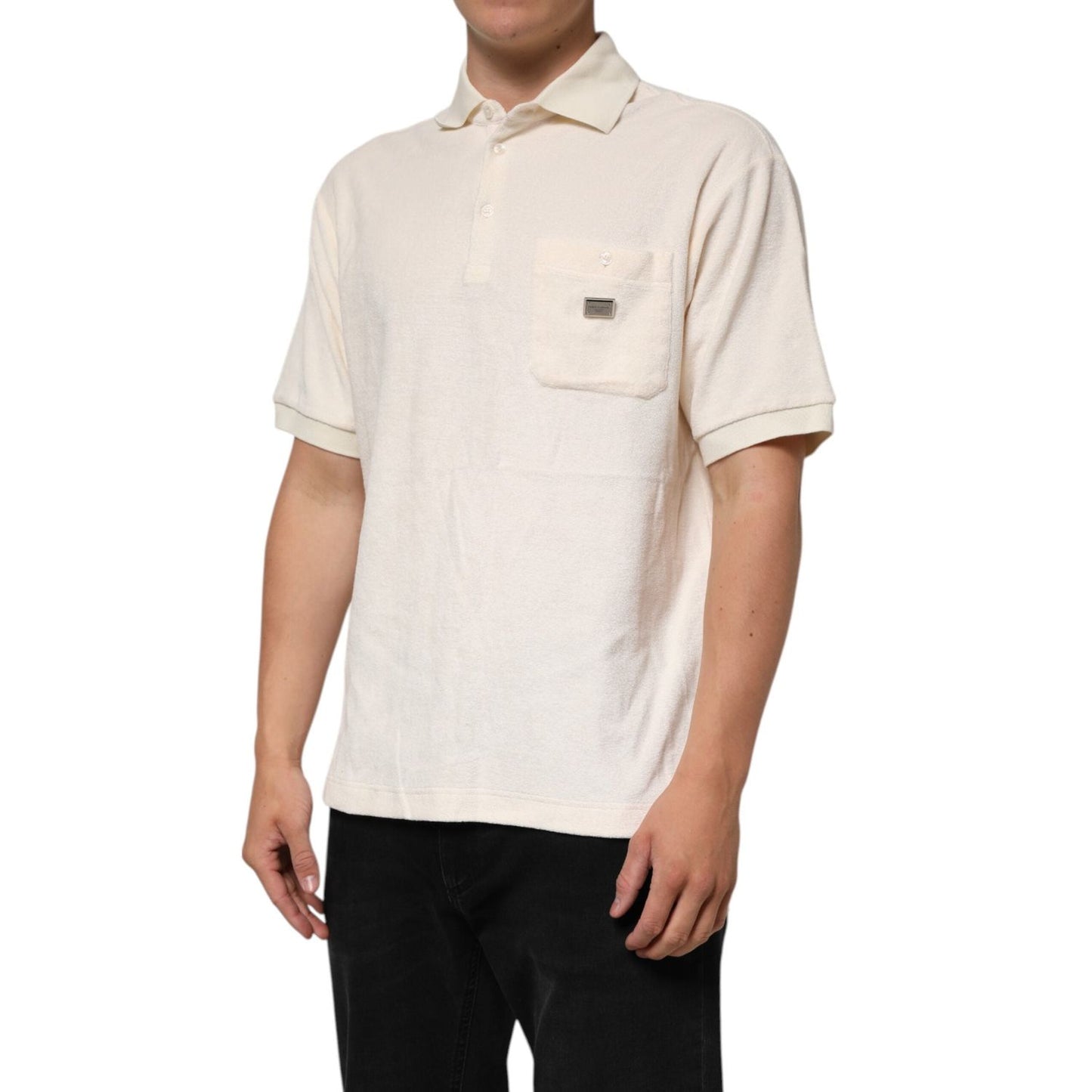 Dolce & Gabbana Ivory Cotton Terry Logo Pocket Polo T-shirt TSH90511-48