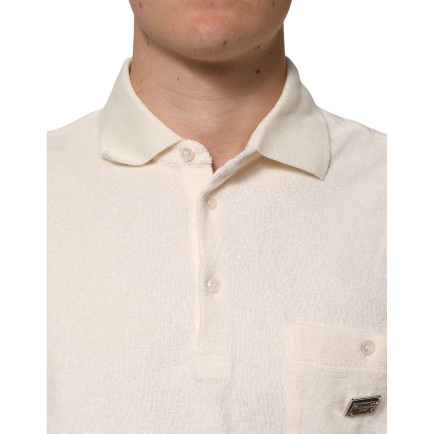 Dolce & Gabbana Ivory Cotton Terry Logo Pocket Polo T-shirt TSH90511-48