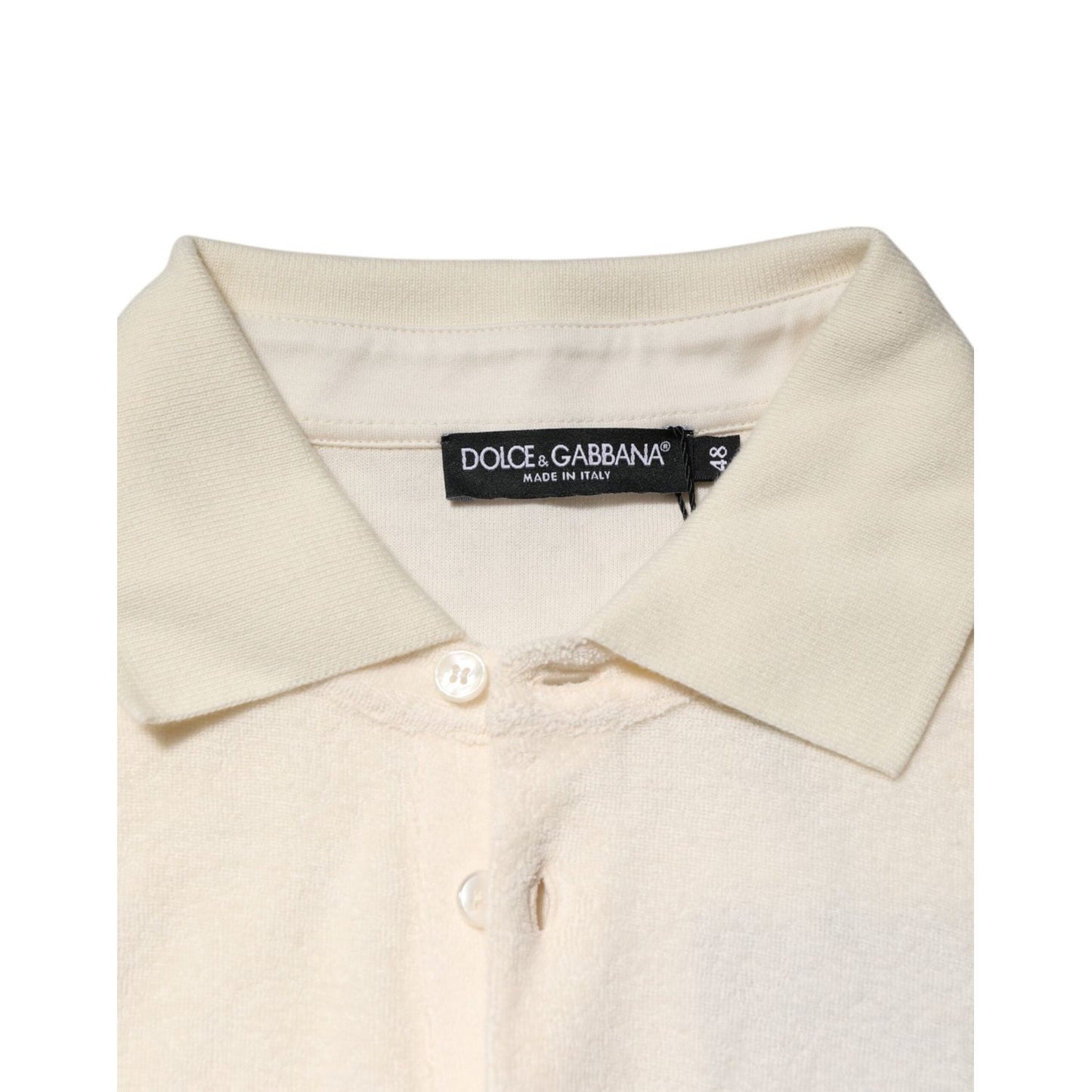 Dolce & Gabbana Ivory Cotton Terry Logo Pocket Polo T-shirt TSH90511-48