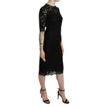 Dolce & Gabbana Black Floral Lace Sheath Knee Length Dress DR2616-40