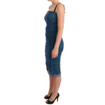 Dolce & Gabbana Blue Mesh Trim Ruched Tulle Sheath Dress DR28179-38